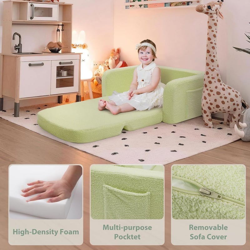 Foryoomi Extra Wide Kids Couch, 2-in-1 Soft Toddler Couch with Blanket, Comfy Toddler Chair, Convertible Sofa with Cute Colorful Rainbow Design, Green - Image 4